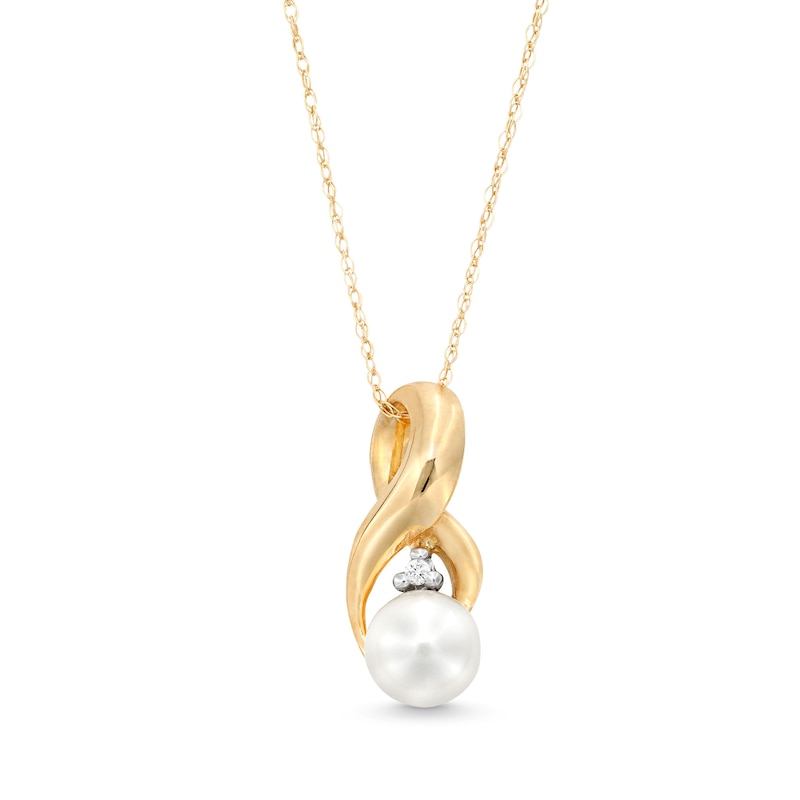 6.0mm Freshwater Cultured Pearl and Diamond Accent Looping Infinity Pendant in 10K Gold