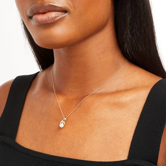 6.0mm Freshwater Cultured Pearl and Diamond Accent Looping Infinity Pendant in 10K Gold