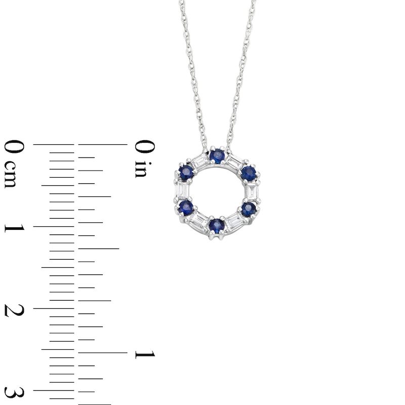 Main Image 3 of Alternating Blue Sapphire and 1/8 CT. T.W. Baguette Diamond Hexagon Pendant in 10K White Gold