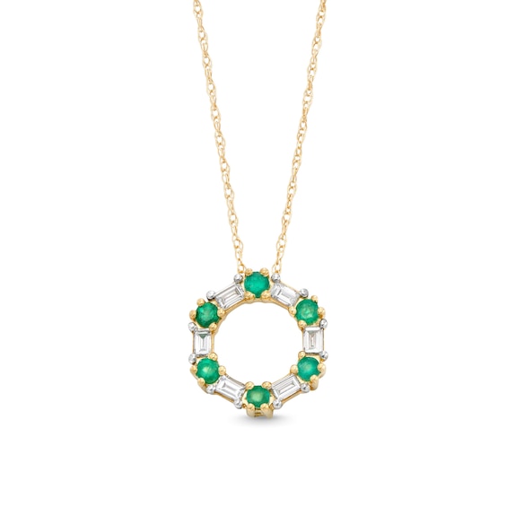 Alternating Emerald and 1/8 CT. T.w. Baguette Diamond Hexagon Pendant in 10K Gold