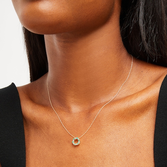 Alternating Emerald and 1/8 CT. T.w. Baguette Diamond Hexagon Pendant in 10K Gold