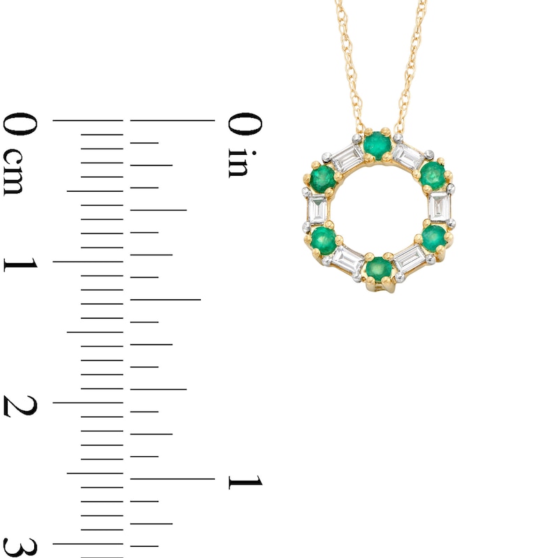 Alternating Emerald and 1/8 CT. T.W. Baguette Diamond Hexagon Pendant in 10K Gold