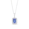 Thumbnail Image 1 of Emerald-Cut Tanzanite and 1/8 CT. T.W. Diamond Frame Pendant in 10K White Gold
