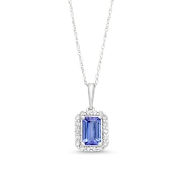 Emerald-Cut Tanzanite and 1/8 CT. T.W. Diamond Frame Pendant in 10K White Gold