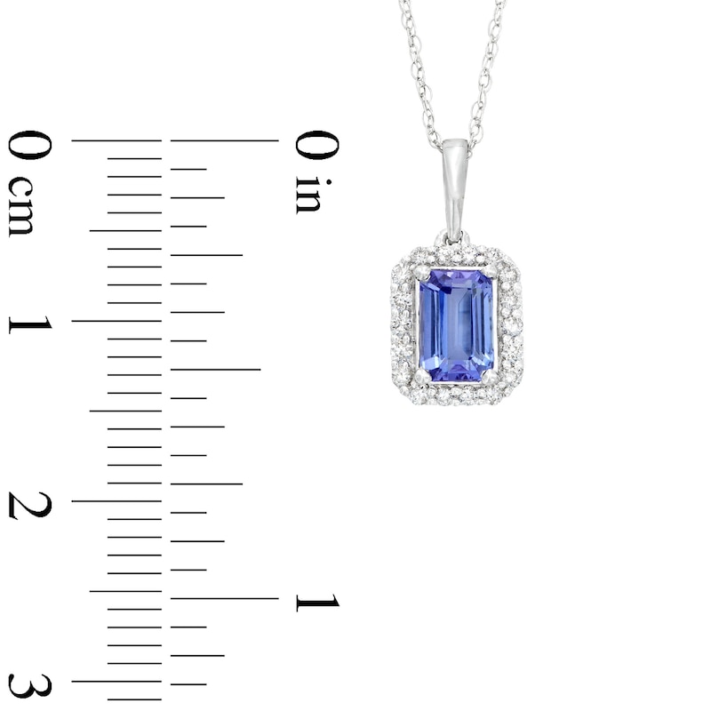 Main Image 3 of Emerald-Cut Tanzanite and 1/8 CT. T.W. Diamond Frame Pendant in 10K White Gold