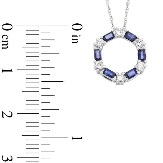 Alternating Baguette-Cut Blue Sapphire and 1/6 CT. T.w. Diamond Hexagon Pendant in 10K White Gold