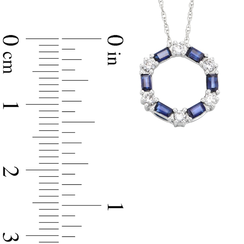 Main Image 3 of Alternating Baguette-Cut Blue Sapphire and 1/6 CT. T.W. Diamond Hexagon Pendant in 10K White Gold