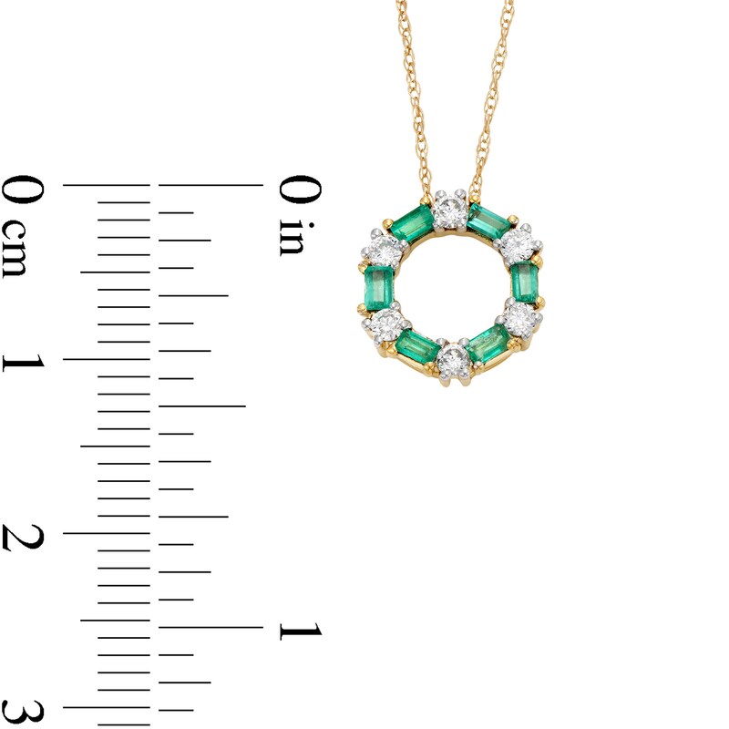 Alternating Baguette-Cut Emerald and 1/6 CT. T.W. Diamond Hexagon Pendant in 10K Gold