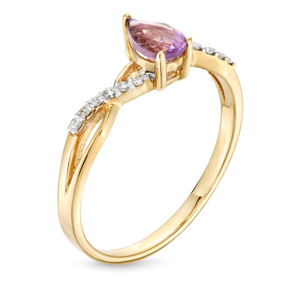 Pear-Shaped Amethyst and 1/20 CT. T.w. Diamond Loose Braid Ring in 10K Gold