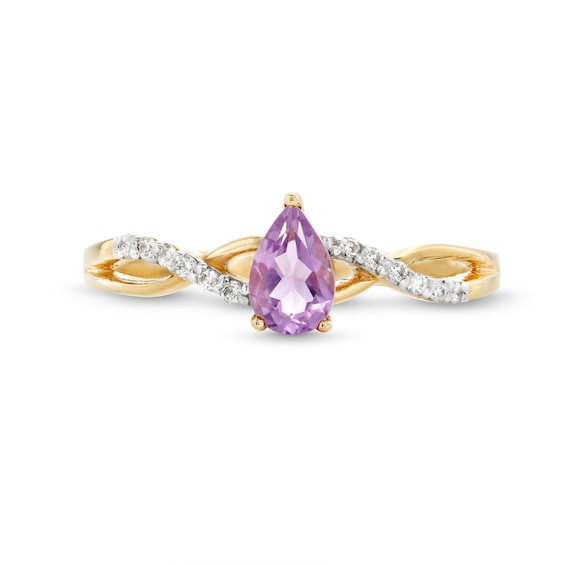 Pear-Shaped Amethyst and 1/20 CT. T.w. Diamond Loose Braid Ring in 10K Gold
