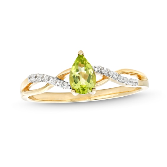 Pear-Shaped Peridot and 1/20 CT. T.w. Diamond Loose Braid Ring in 10K Gold