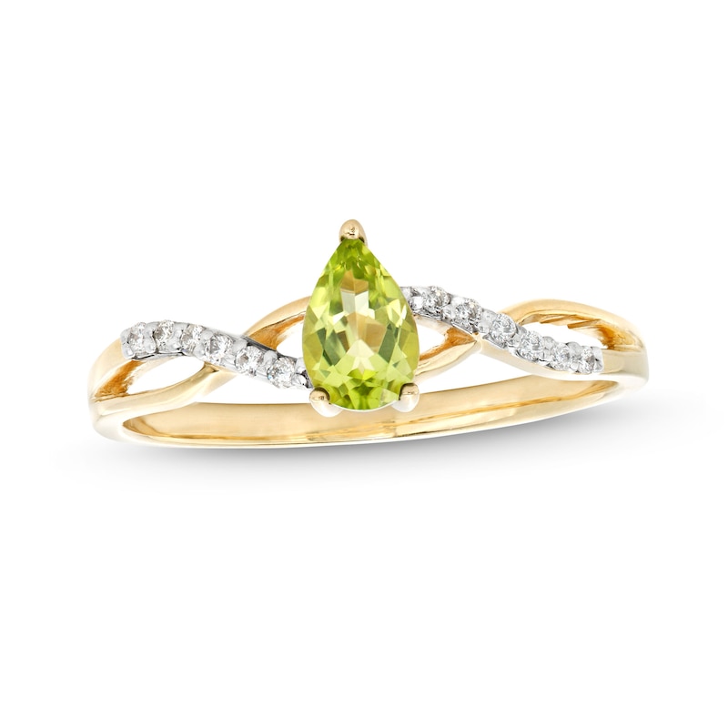 Pear-Shaped Peridot and 1/20 CT. T.W. Diamond Loose Braid Ring in 10K Gold