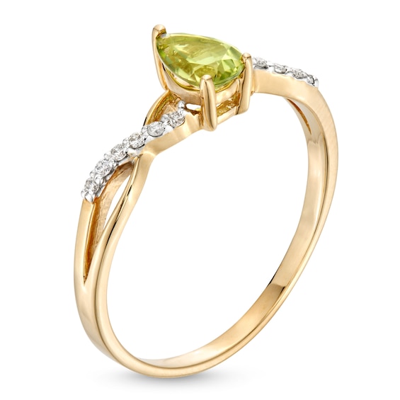 Pear-Shaped Peridot and 1/20 CT. T.w. Diamond Loose Braid Ring in 10K Gold