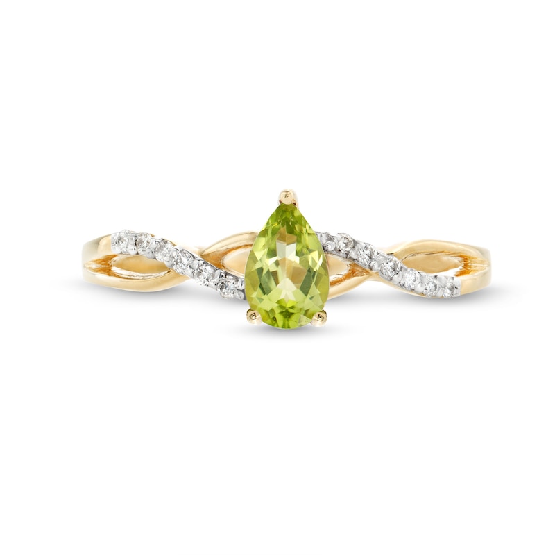 Pear-Shaped Peridot and 1/20 CT. T.W. Diamond Loose Braid Ring in 10K Gold