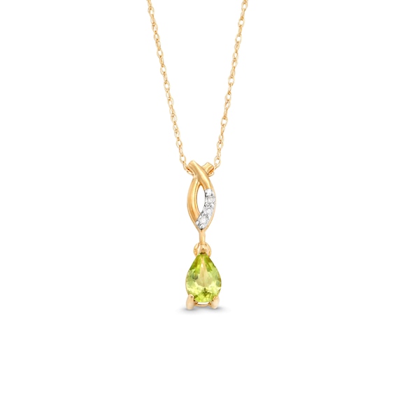 Pear-Shaped Peridot and Diamond Accent Dangle Ichthus Pendant in 10K Gold