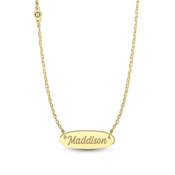 Diamond Accent Engravable 24.0mm Oval Disc Necklace (1 Line)