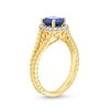 Thumbnail Image 2 of Oval Blue Lab-Created Sapphire and 1/5 CT. T.W. Diamond Frame Rope Shank Ring in 14K Gold