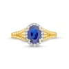 Thumbnail Image 3 of Oval Blue Lab-Created Sapphire and 1/5 CT. T.W. Diamond Frame Rope Shank Ring in 14K Gold