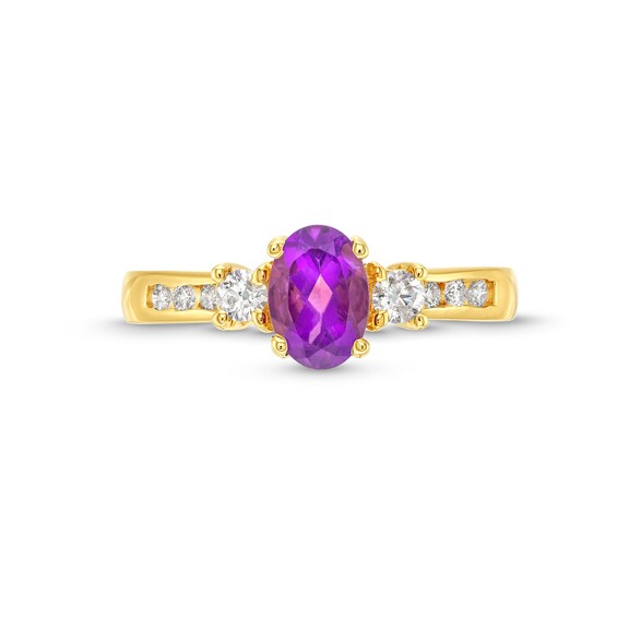 Oval Amethyst and 1/4 CT. T.w. Diamond Three Stone Ring in 14K Gold