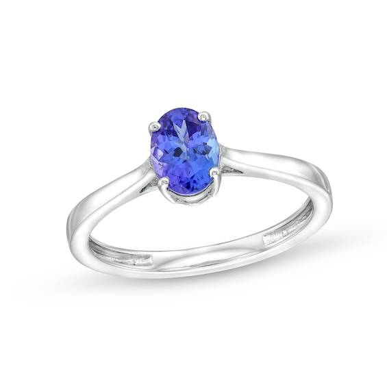 Oval Tanzanite Solitaire Ring in 14K White Gold