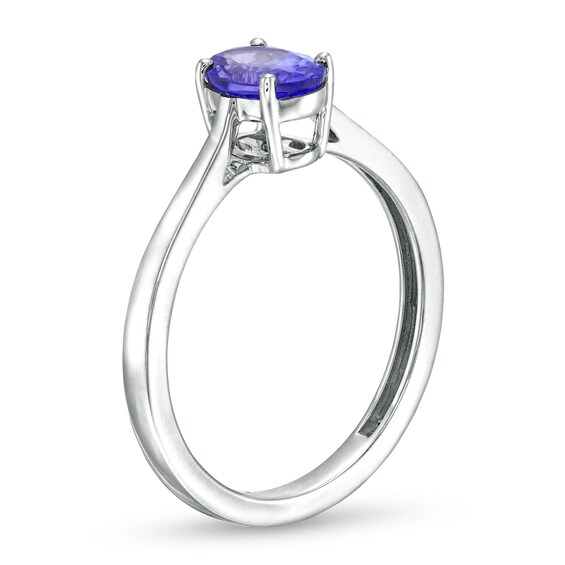Oval Tanzanite Solitaire Ring in 14K White Gold