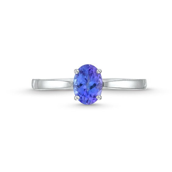 Oval Tanzanite Solitaire Ring in 14K White Gold