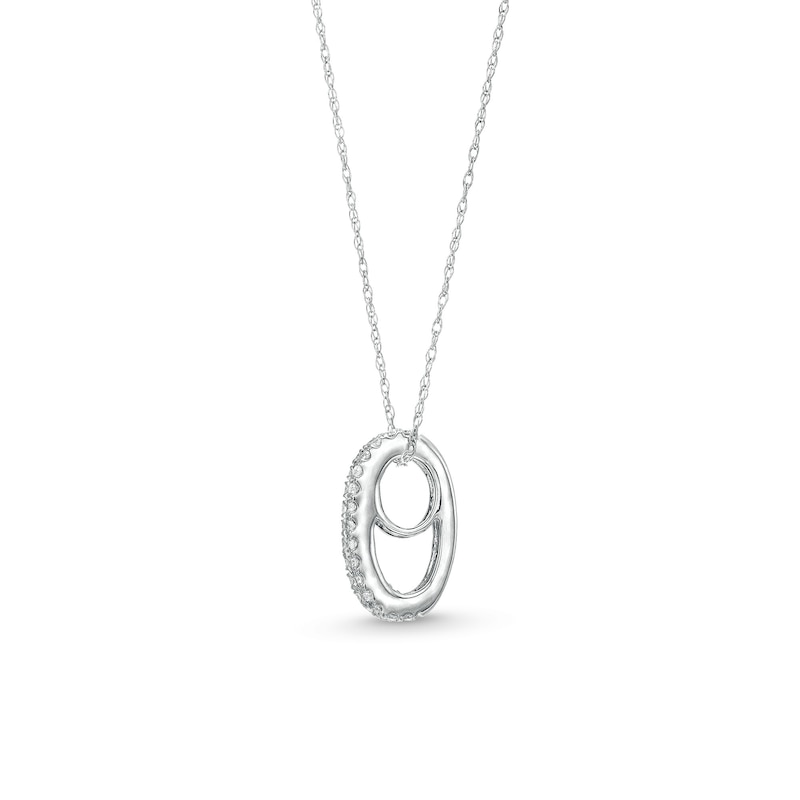Main Image 2 of Sideways Baguette-Cut Blue Sapphire and 1/5 CT. T.W. Diamond Edge Pendant in 14K White Gold