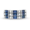 Thumbnail Image 3 of Sideways Baguette-Cut Blue Sapphire and 1/2 CT. T.W. Diamond Linear Triple Row Ring in 14K White Gold
