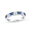 Thumbnail Image 1 of Alternating Baguette-Cut Blue Sapphire and 1/3 CT. T.W. Quad Diamond Ring in 14K White Gold