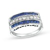 Thumbnail Image 1 of 1/3 CT. T.W. Diamond and Princess-Cut Blue Sapphire Triple Row Ring in 14K White Gold