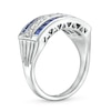 Thumbnail Image 2 of 1/3 CT. T.W. Diamond and Princess-Cut Blue Sapphire Triple Row Ring in 14K White Gold