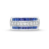 Thumbnail Image 3 of 1/3 CT. T.W. Diamond and Princess-Cut Blue Sapphire Triple Row Ring in 14K White Gold