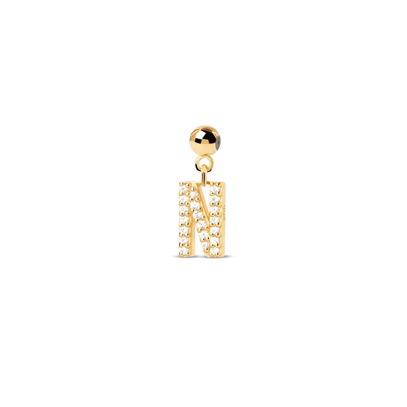 Main Image 1 of PDPAOLA™ at Zales Cubic Zirconia Letter "N" Initial Bead Charm in Sterling Silver with 18K Gold Plate