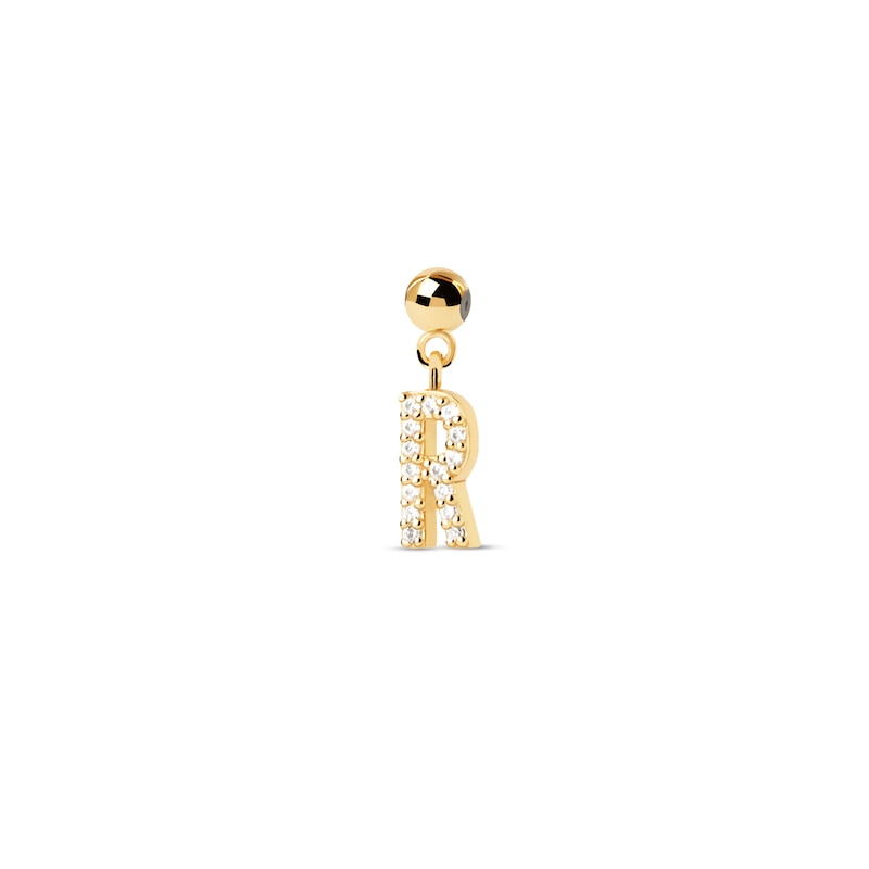 Main Image 1 of PDPAOLA™ at Zales Cubic Zirconia Letter "R" Initial Bead Charm in Sterling Silver with 18K Gold Plate