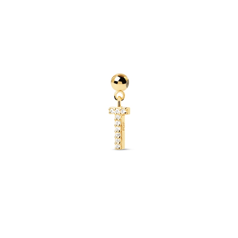 Main Image 1 of PDPAOLA™ at Zales Cubic Zirconia Letter "T" Initial Bead Charm in Sterling Silver with 18K Gold Plate