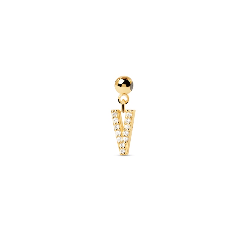 Main Image 1 of PDPAOLA™ at Zales Cubic Zirconia Letter "V" Initial Bead Charm in Sterling Silver with 18K Gold Plate