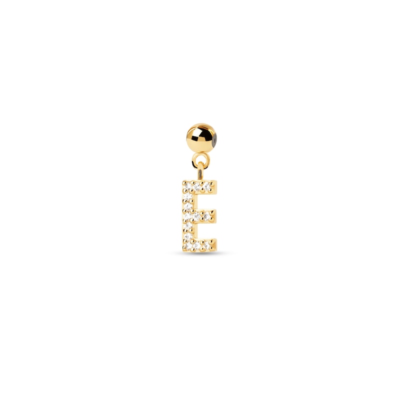 Main Image 1 of PDPAOLA™ at Zales Cubic Zirconia Letter "E" Initial Bead Charm in Sterling Silver with 18K Gold Plate
