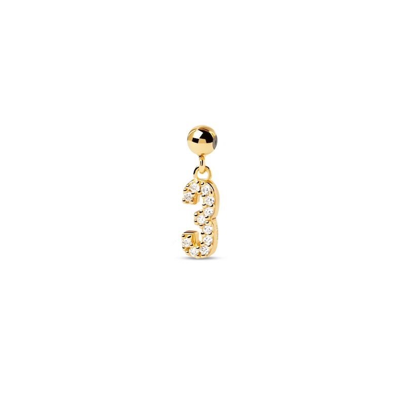 Main Image 1 of PDPAOLA™ at Zales Cubic Zirconia Number "3" Bead Charm in Sterling Silver with 18K Gold Plate