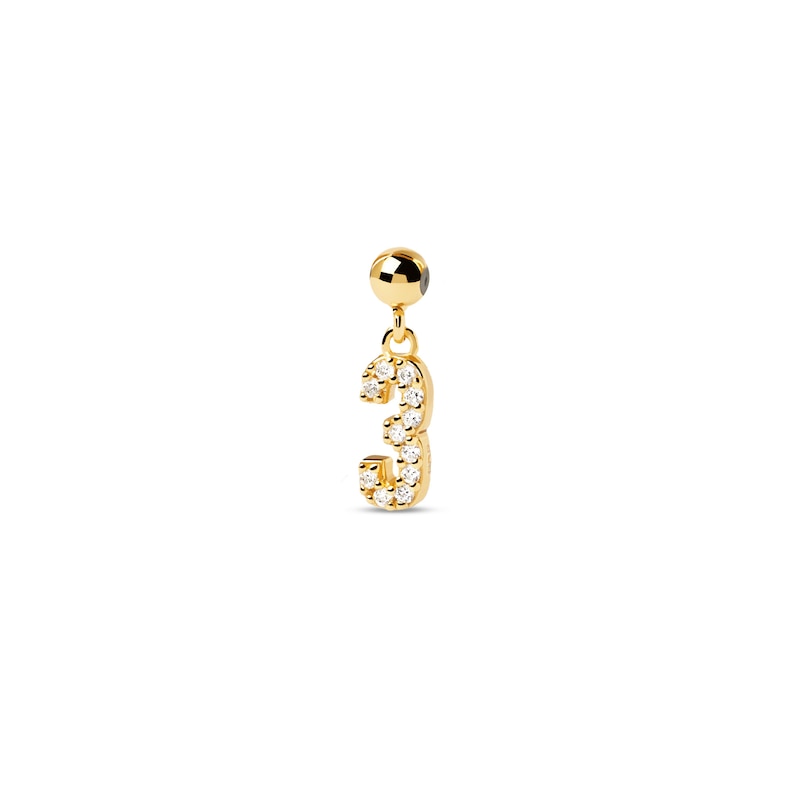 PDPAOLA™ at Zales Cubic Zirconia Number "3" Bead Charm in Sterling Silver with 18K Gold Plate