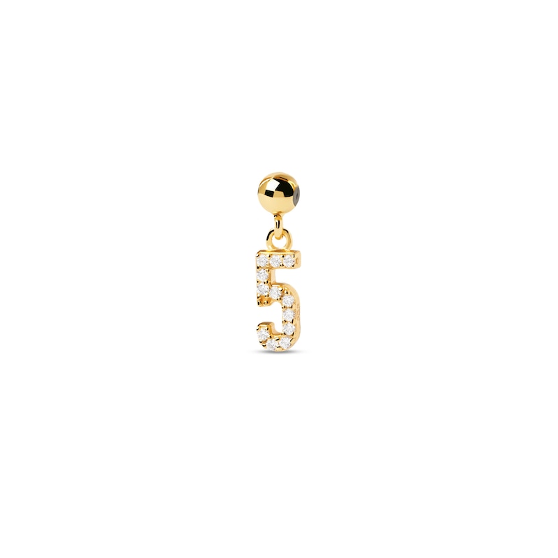 Main Image 1 of PDPAOLA™ at Zales Cubic Zirconia Number "5" Bead Charm in Sterling Silver with 18K Gold Plate