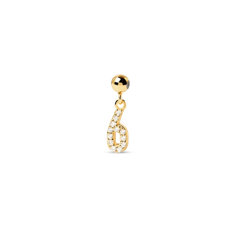 Main Image 1 of PDPAOLA™ at Zales Cubic Zirconia Number "6" Bead Charm in Sterling Silver with 18K Gold Plate
