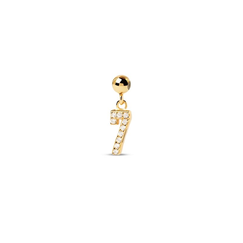 Main Image 1 of PDPAOLA™ at Zales Cubic Zirconia Number "7" Bead Charm in Sterling Silver with 18K Gold Plate