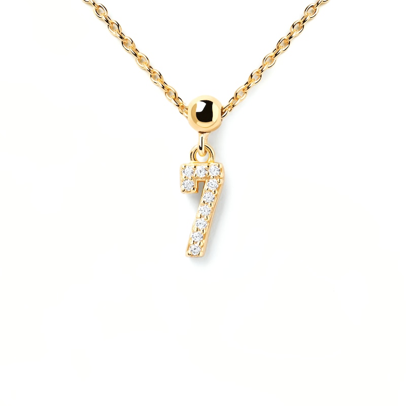 Main Image 2 of PDPAOLA™ at Zales Cubic Zirconia Number "7" Bead Charm in Sterling Silver with 18K Gold Plate