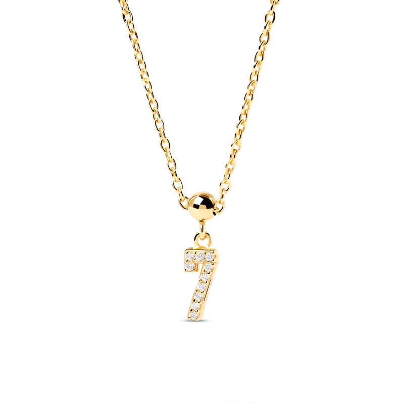 PDPAOLA™ at Zales Cubic Zirconia Number "7" Bead Charm in Sterling Silver with 18K Gold Plate