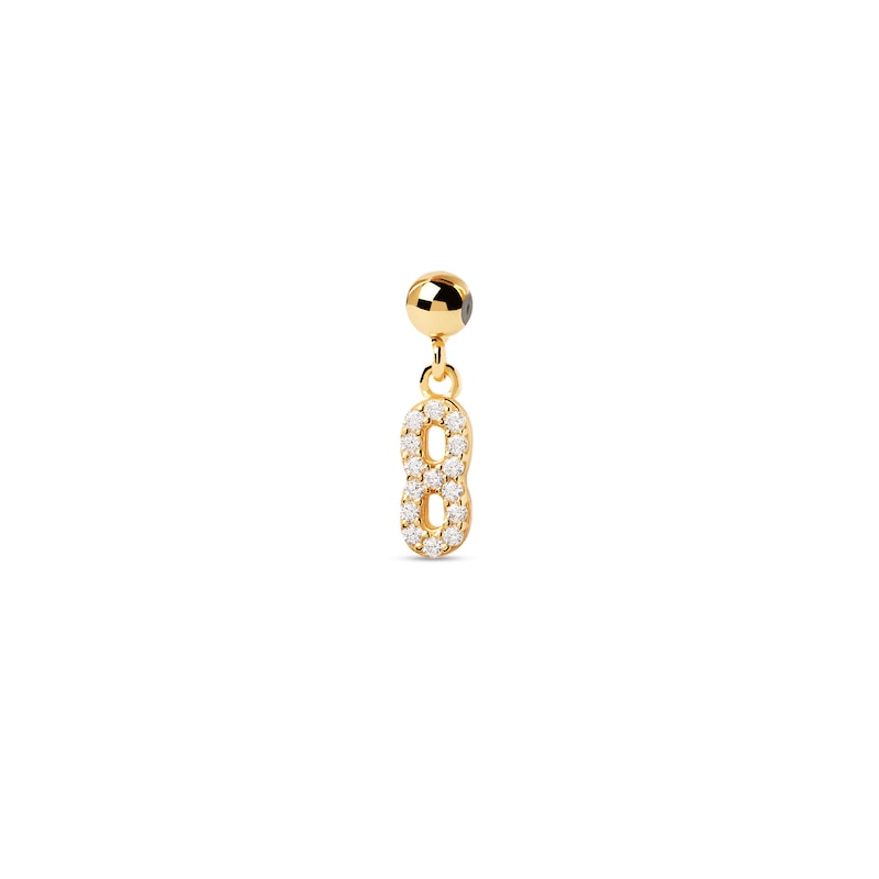 Main Image 1 of PDPAOLA™ at Zales Cubic Zirconia Number "8" Bead Charm in Sterling Silver with 18K Gold Plate