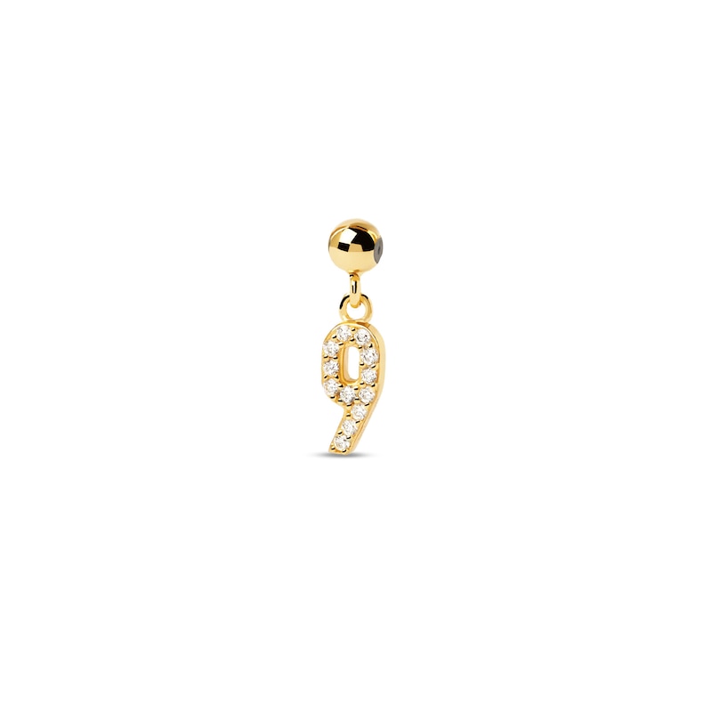 Main Image 1 of PDPAOLA™ at Zales Cubic Zirconia Number "9" Bead Charm in Sterling Silver with 18K Gold Plate