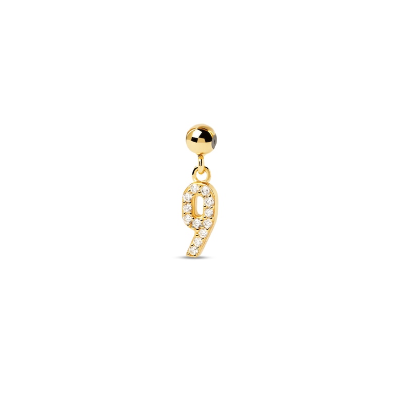 PDPAOLA™ at Zales Cubic Zirconia Number "9" Bead Charm in Sterling Silver with 18K Gold Plate