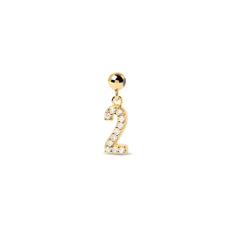 PDPAOLA™ at Zales Cubic Zirconia Number "2" Bead Charm in Sterling Silver with 18K Gold Plate