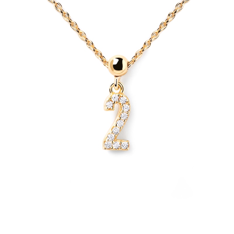 PDPAOLA™ at Zales Cubic Zirconia Number "2" Bead Charm in Sterling Silver with 18K Gold Plate