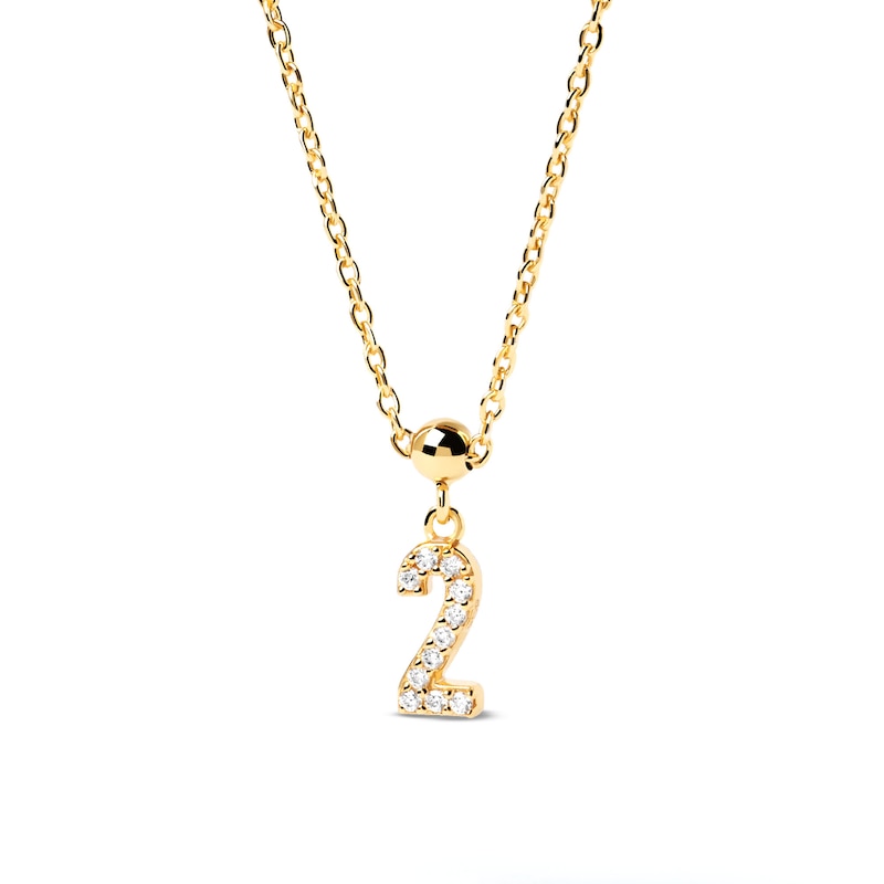 PDPAOLA™ at Zales Cubic Zirconia Number "2" Bead Charm in Sterling Silver with 18K Gold Plate